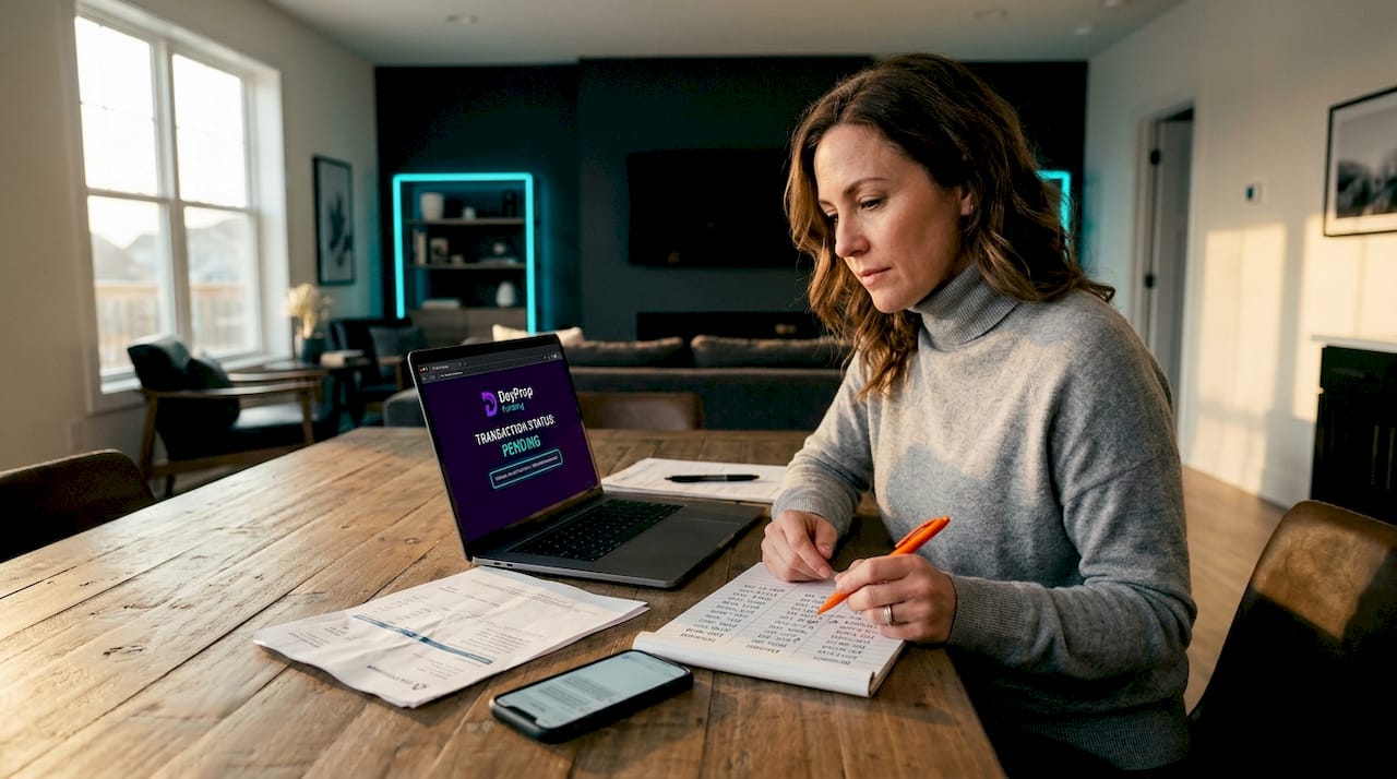 Woman checks trading payout processing timeline