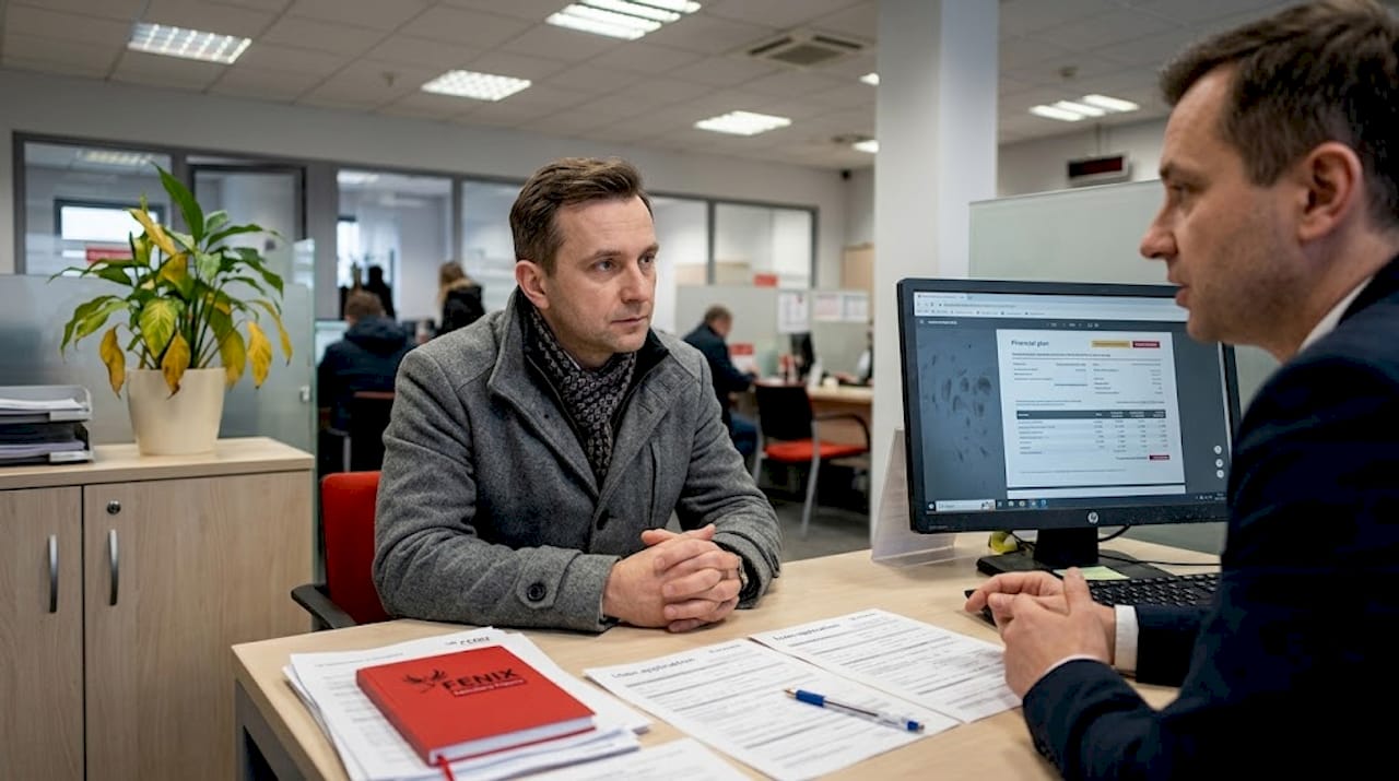 Mężczyzna podczas rozmowy z doradcą bankowym