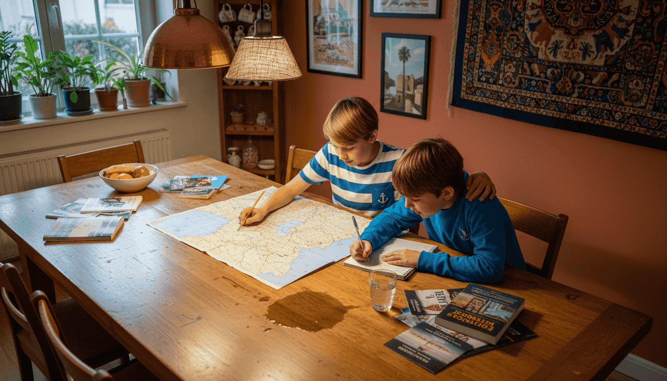 Children researching Israel trip destinations at home