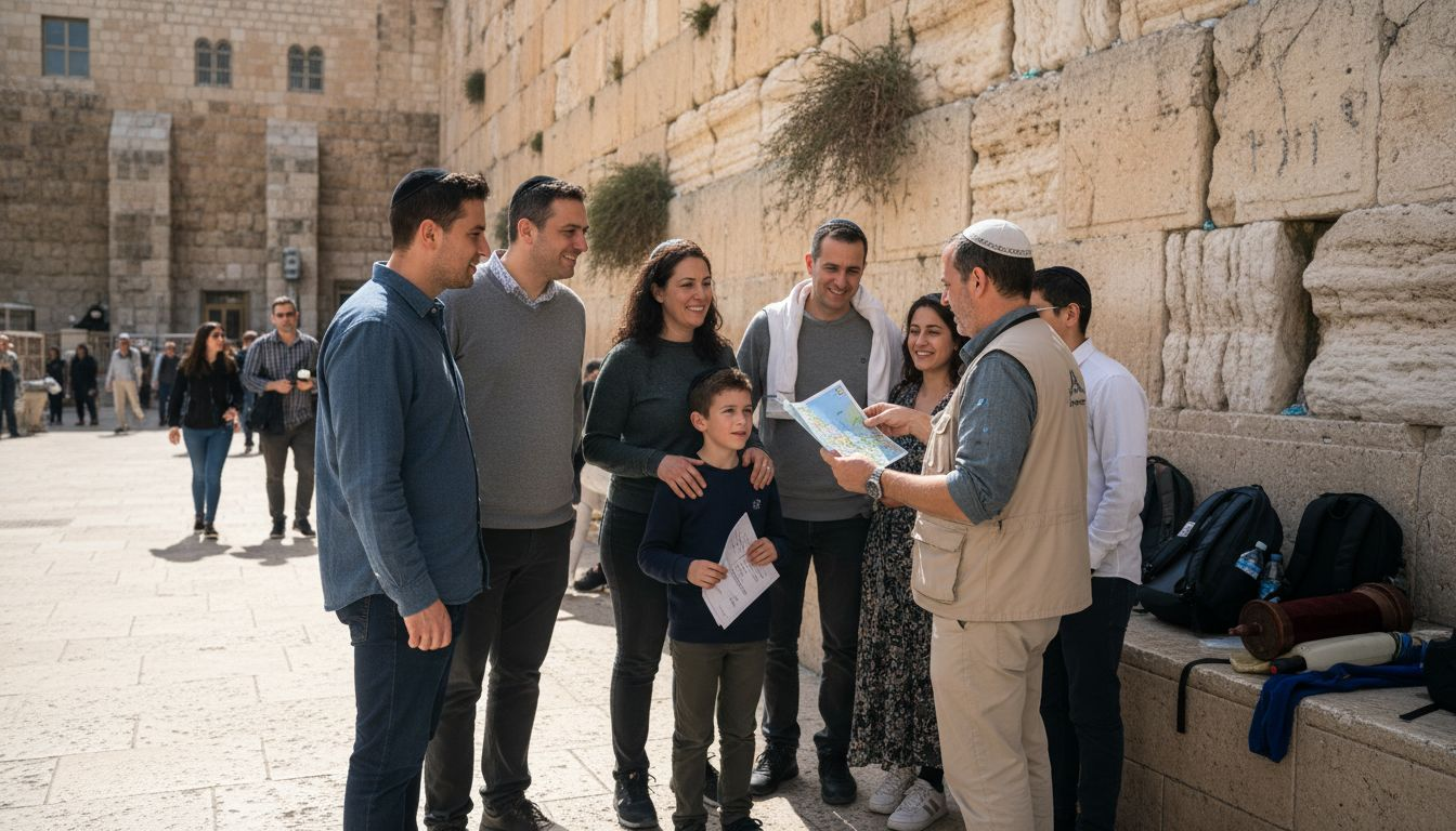 Jewish family and guide at Western Wall