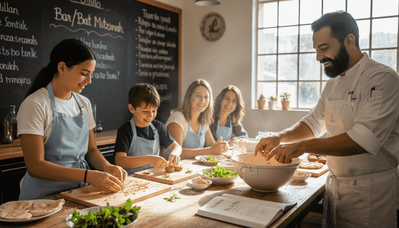 Children join falafel cooking class