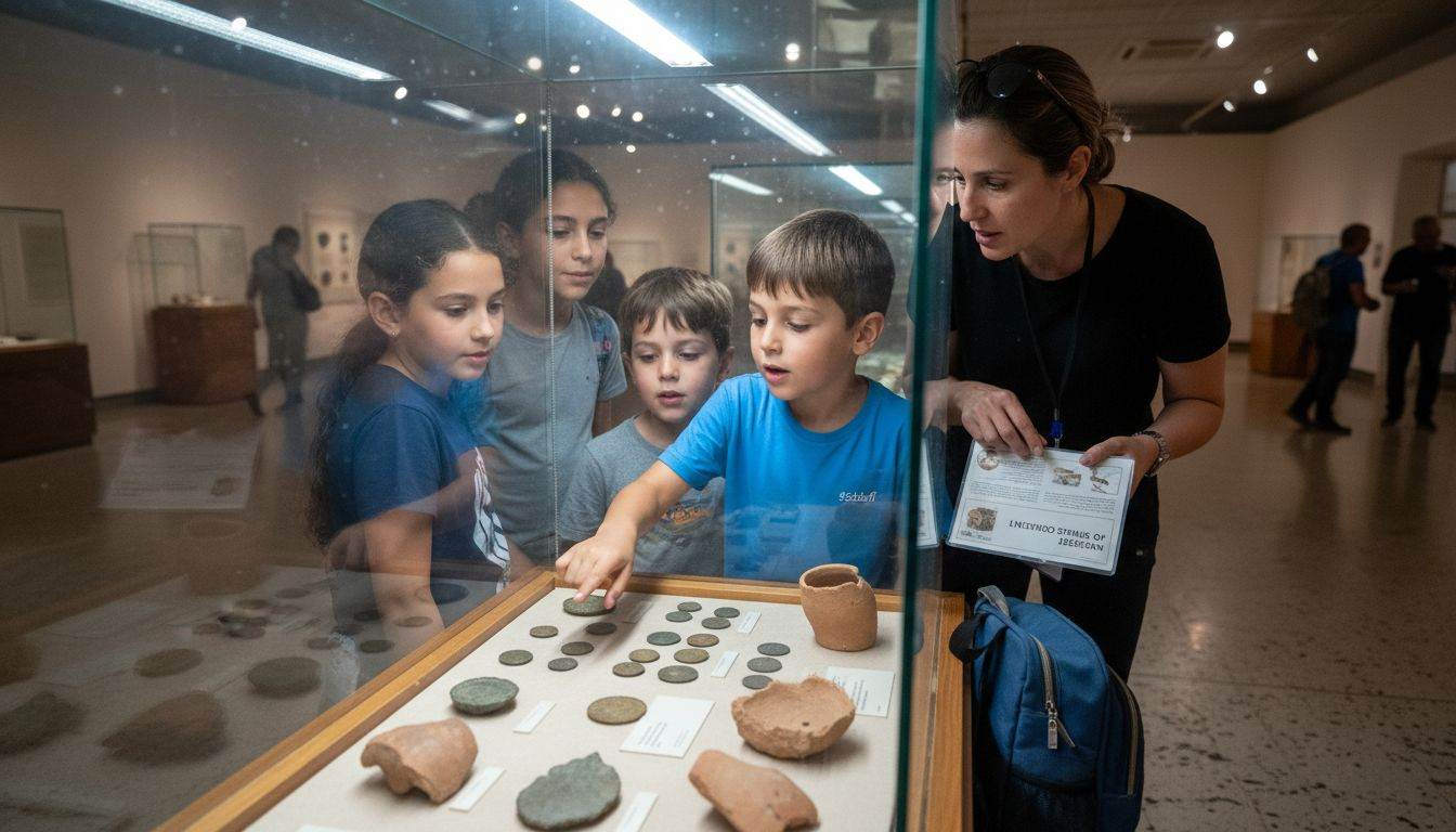 Children learning at Jerusalem archaeological exhibit