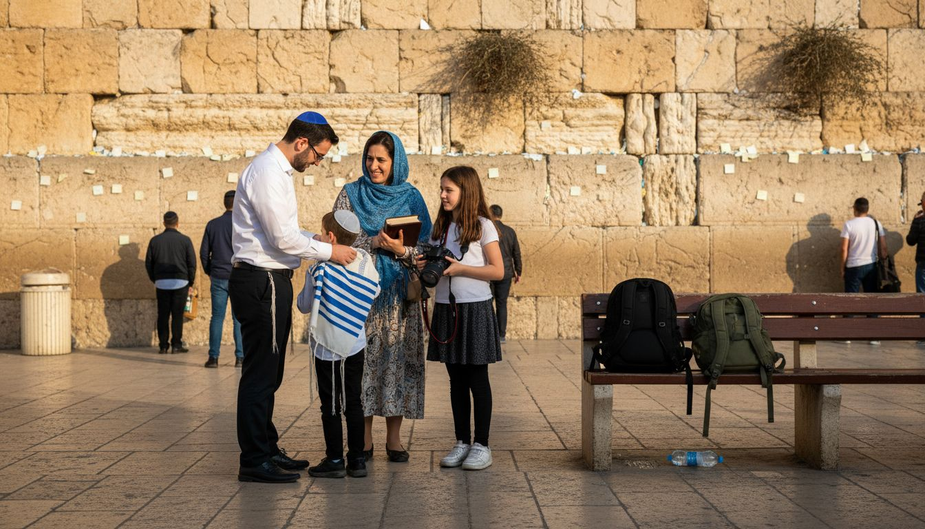 Family preparing for Bar Mitzvah at Western Wall