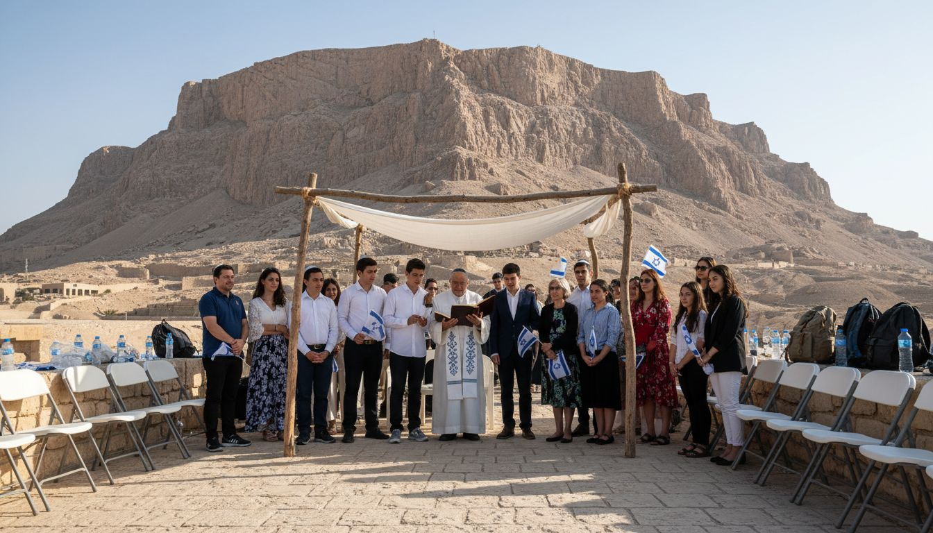Families gathered for Bar Mitzvah at Masada