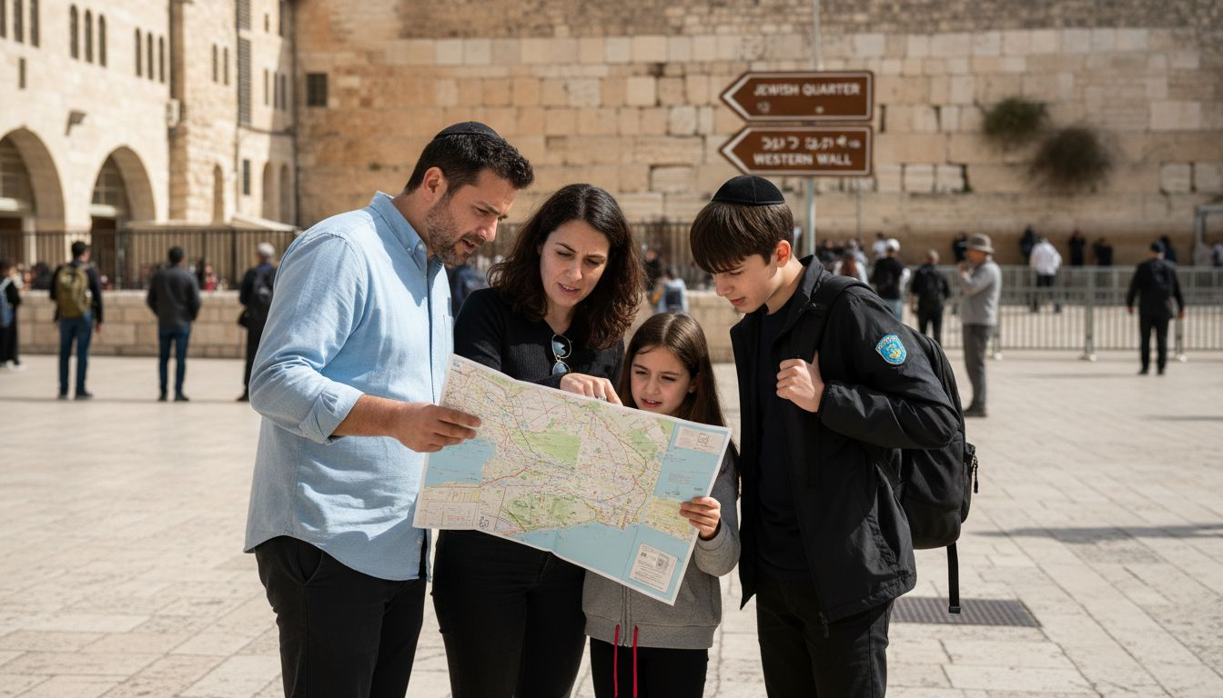 Family sightseeing at Jerusalem Old City plaza