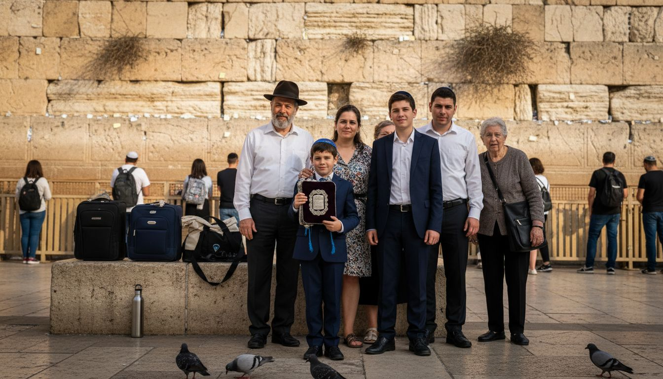 Family at Western Wall during Bar Mitzvah trip