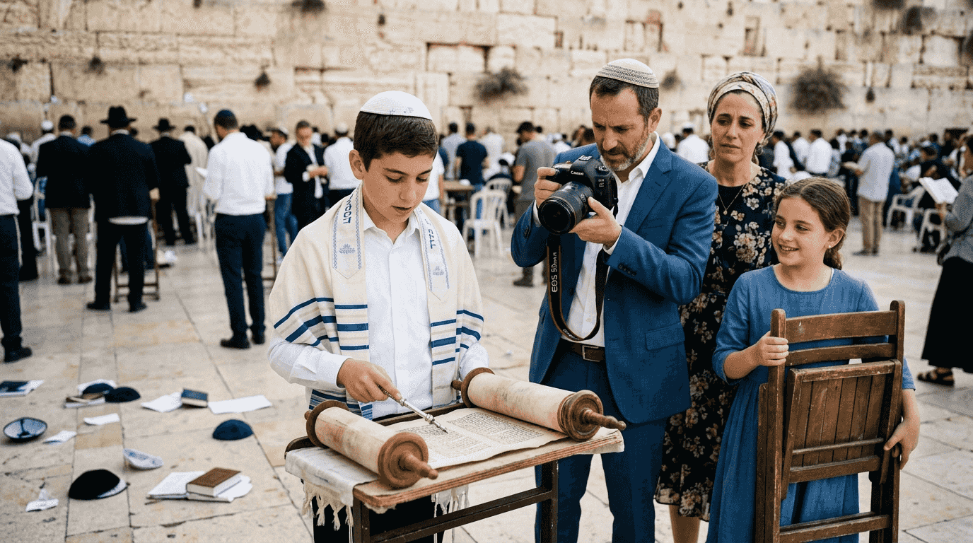 Bar Mitzvah boy with family at Western Wall