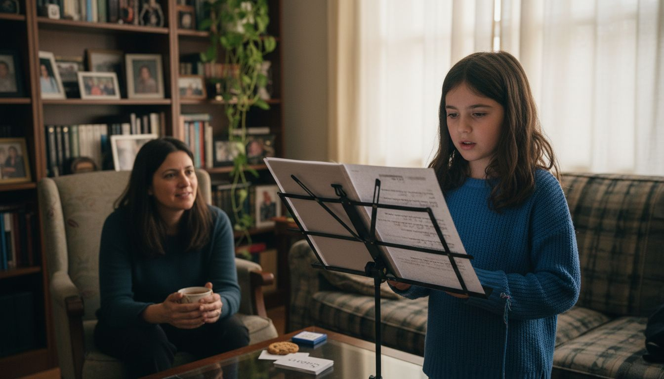 Girl practicing Torah portion at home