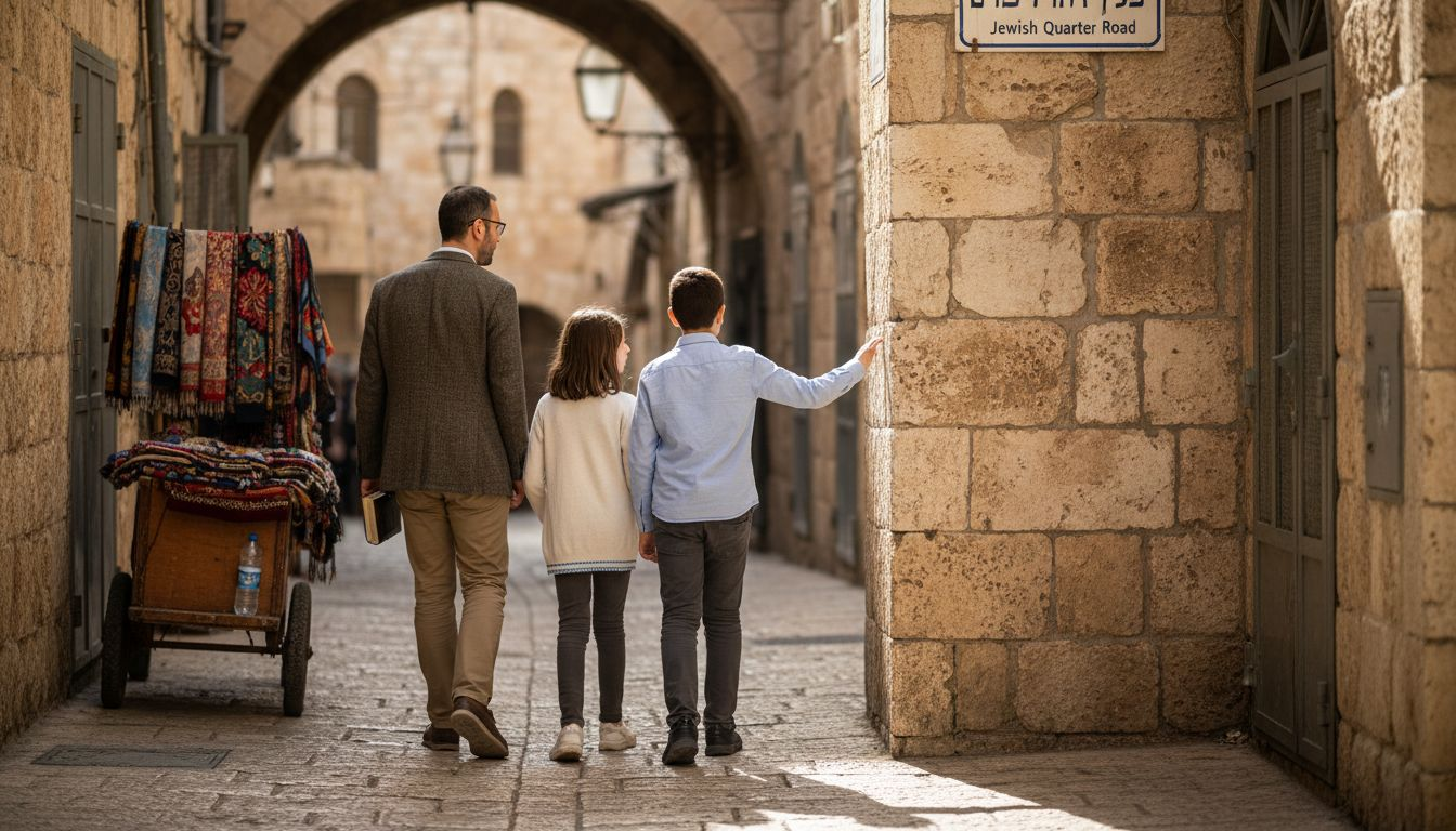 Family walking through Jerusalem Old City alleys