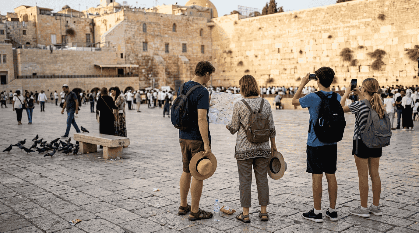Family preparing for mitzvah at Western Wall
