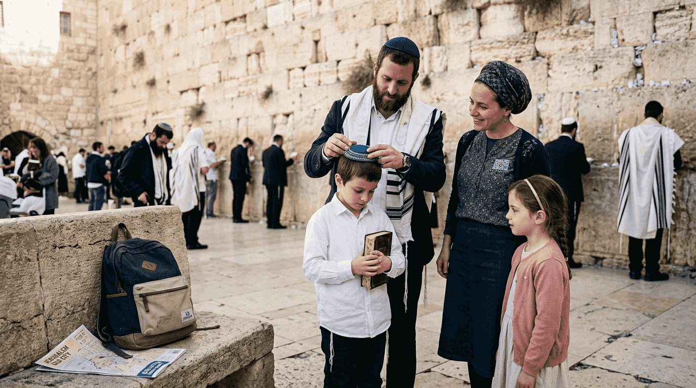 Family celebrating bar mitzvah at Western Wall
