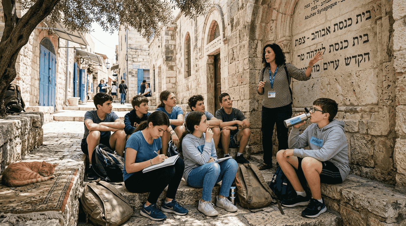 Teens learning during Israel historical excursion