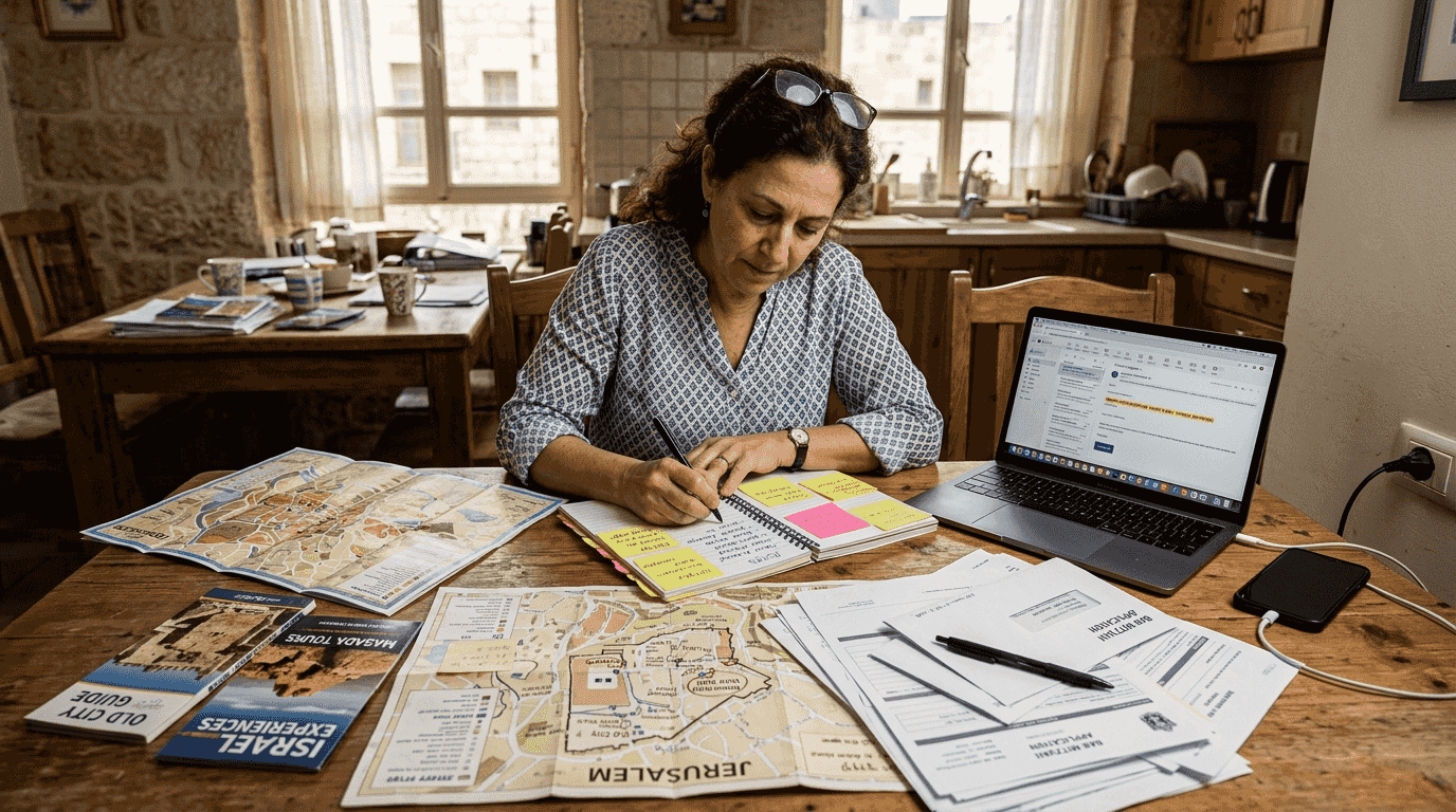 Woman planning Bar Mitzvah logistics at table