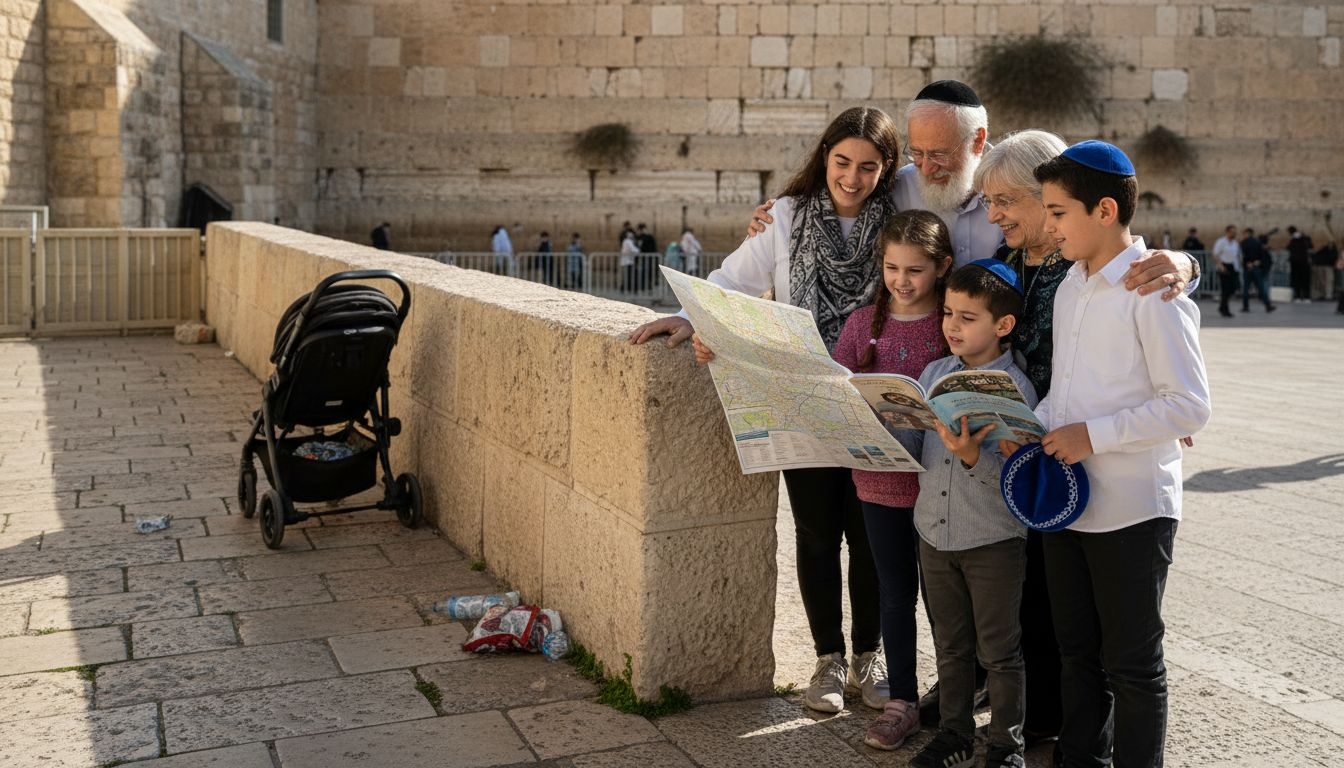 Family exploring Western Wall together