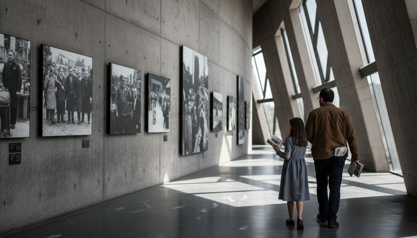 Family touring memorial corridor at Yad Vashem