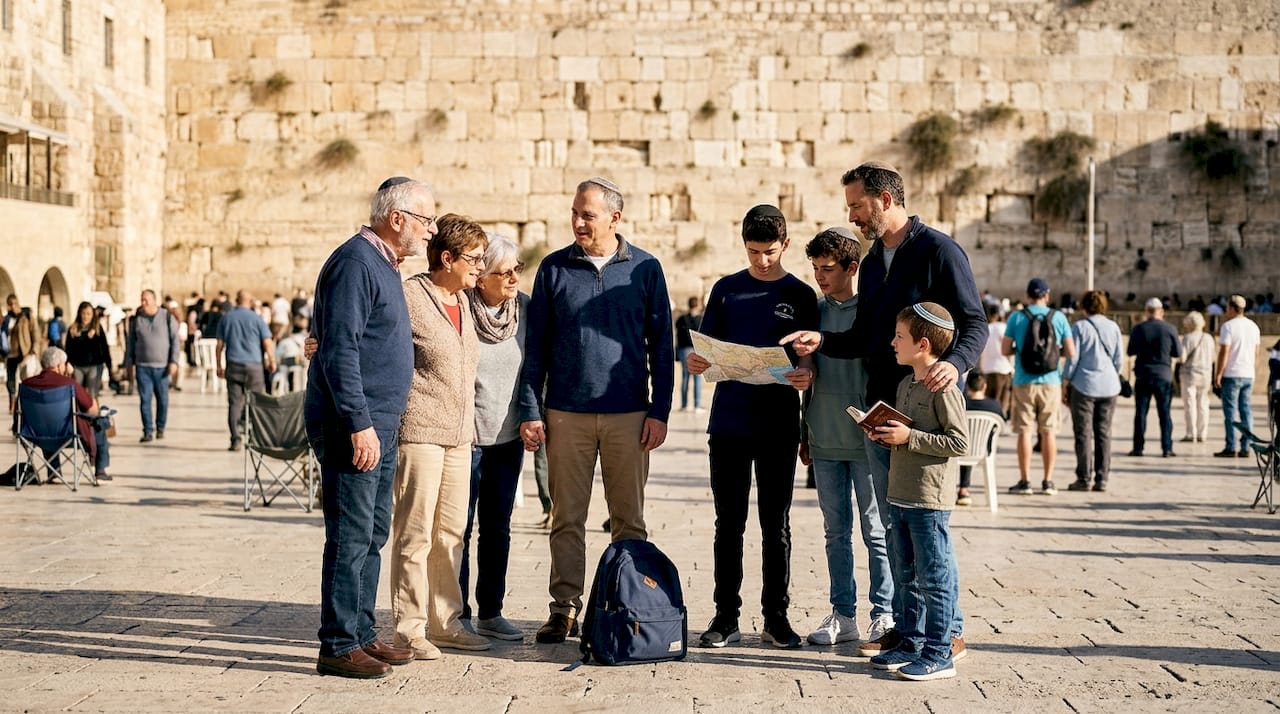 Family gathering near Western Wall Jerusalem