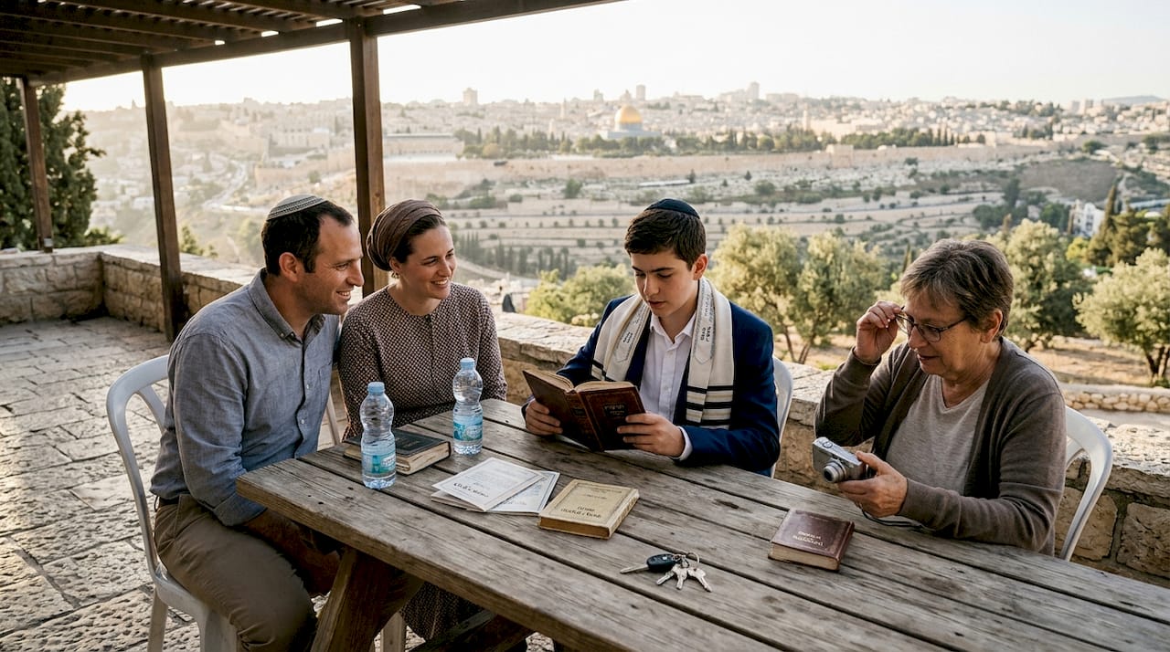 Family celebrating Bar Mitzvah in Jerusalem