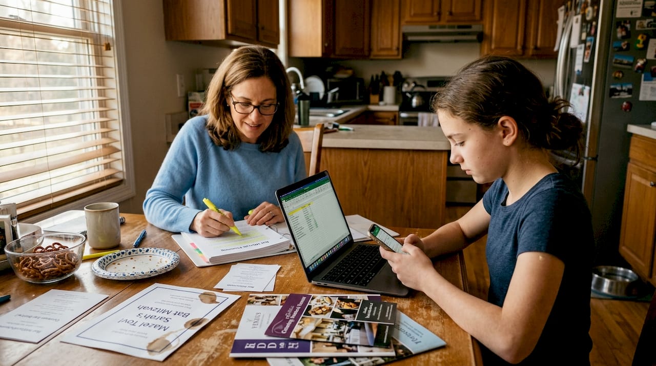 Mother and daughter planning Bat Mitzvah party