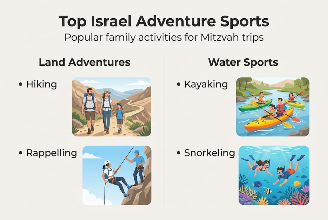 Infographic showing adventure sports for families in Israel