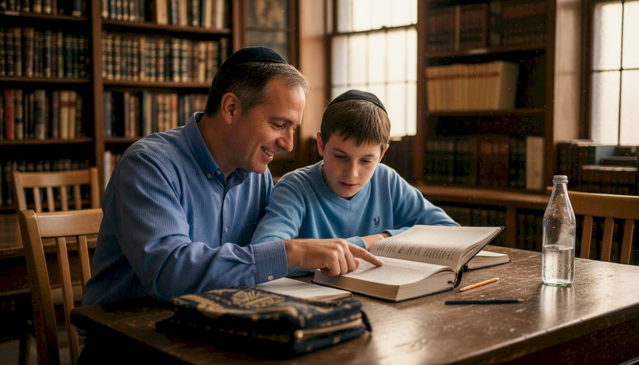 Mentor and student reading prayer book together