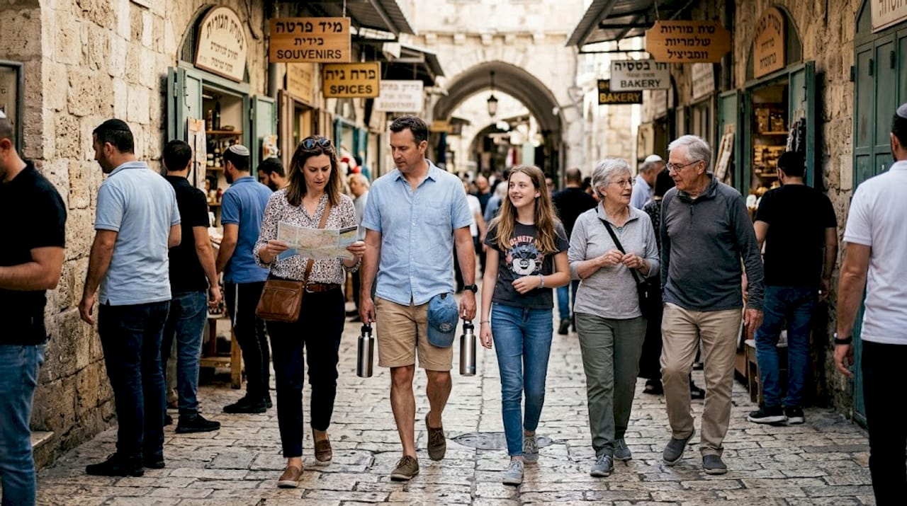 Family exploring Old City Jerusalem together