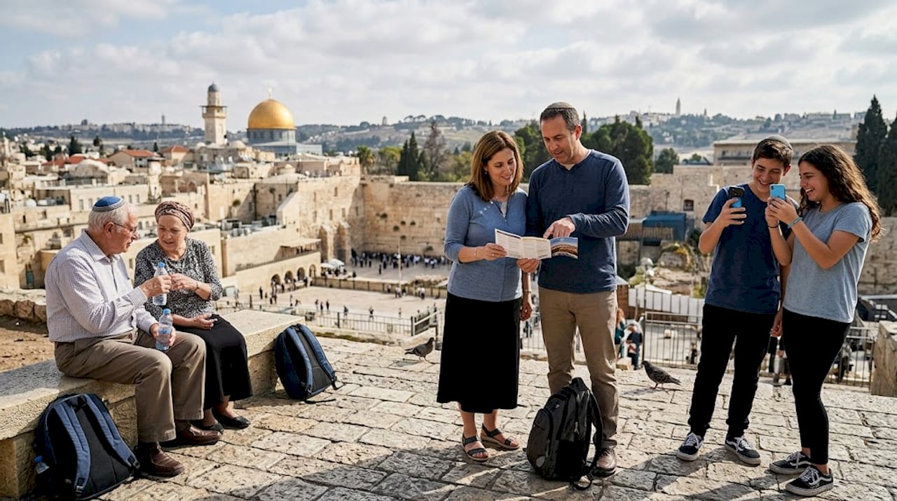 Jewish family at Jerusalem scenic overlook