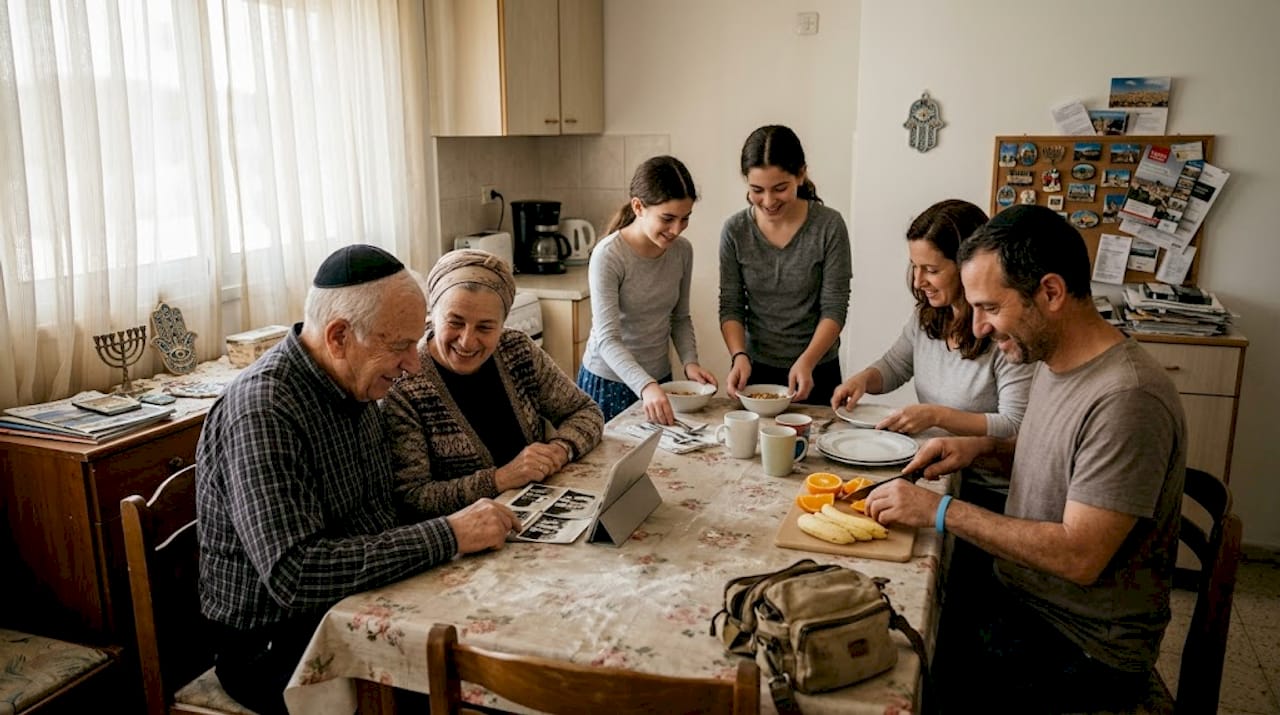 Family bonding at breakfast table scene