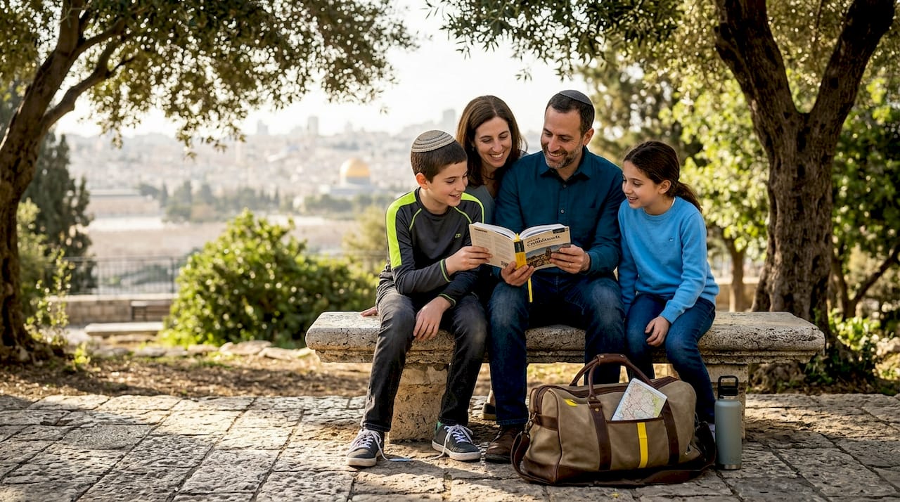 Jewish family bonding outdoors in Jerusalem