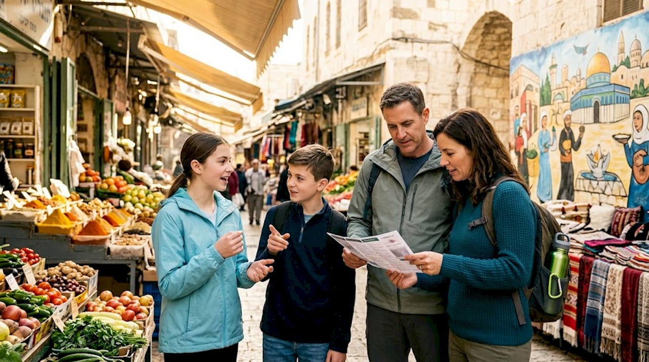 Family visiting historic Jerusalem site