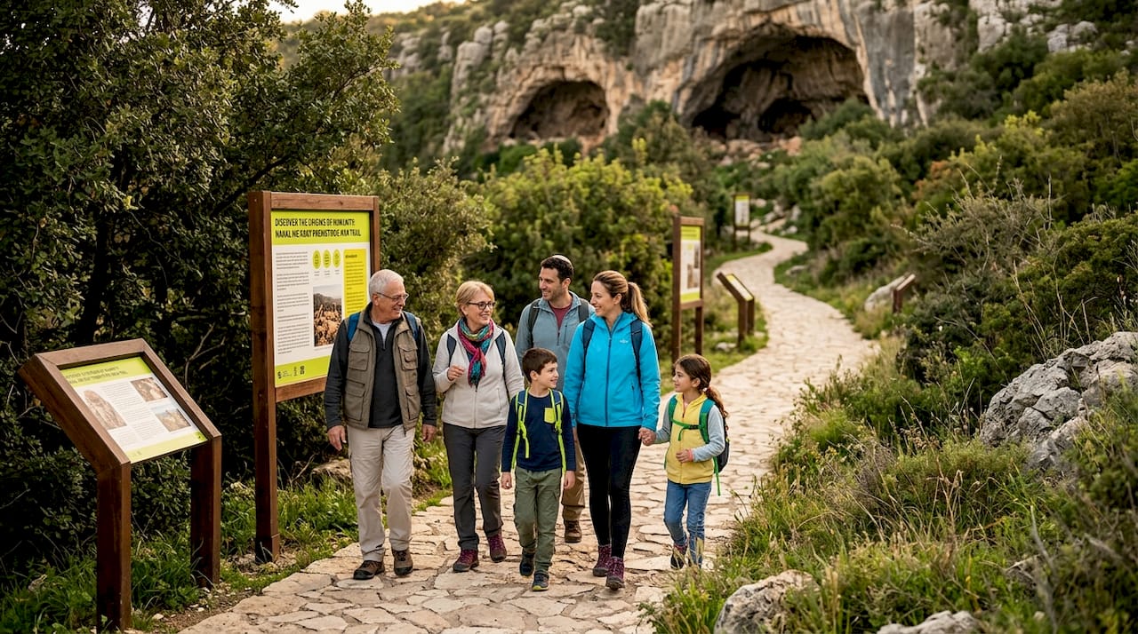 Family exploring cultural heritage trail in Israel
