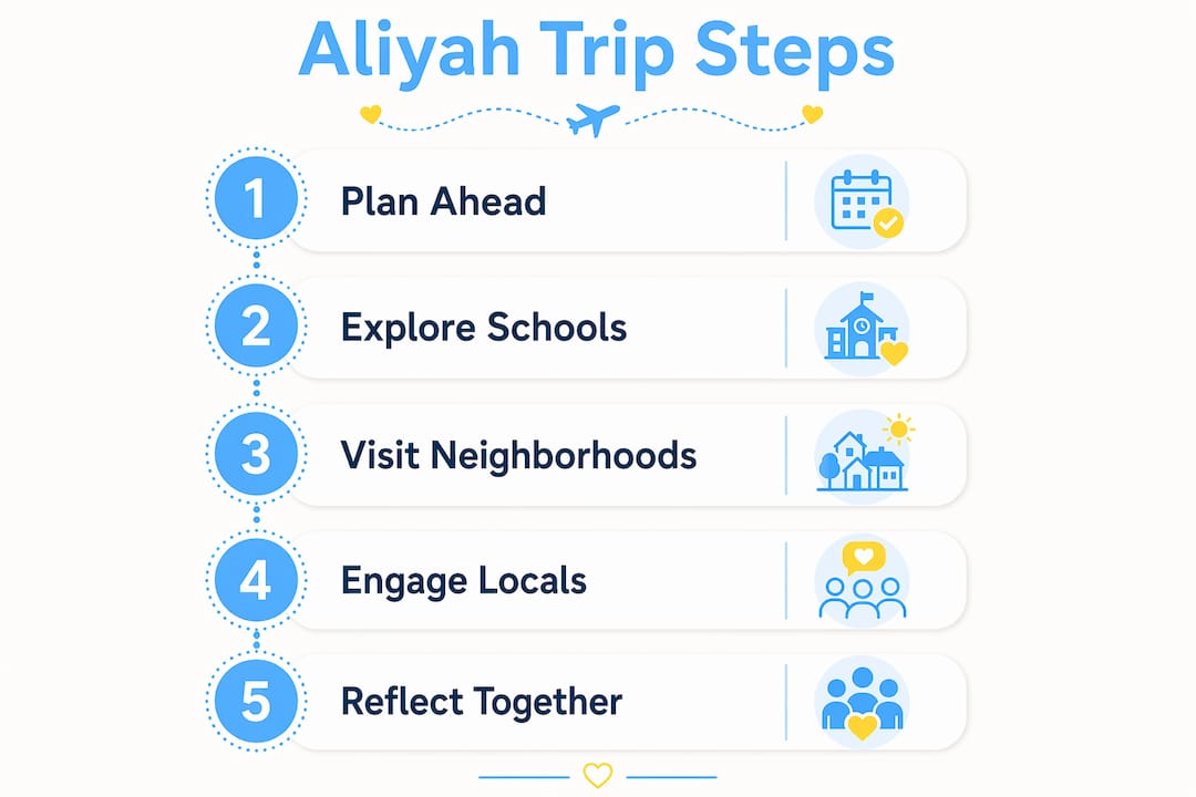 Infographic showing aliyah family trip steps