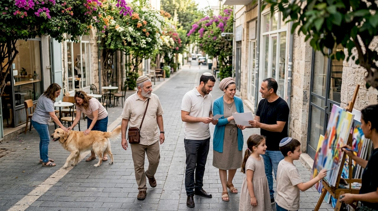Jewish family touring neighborhood in Israel