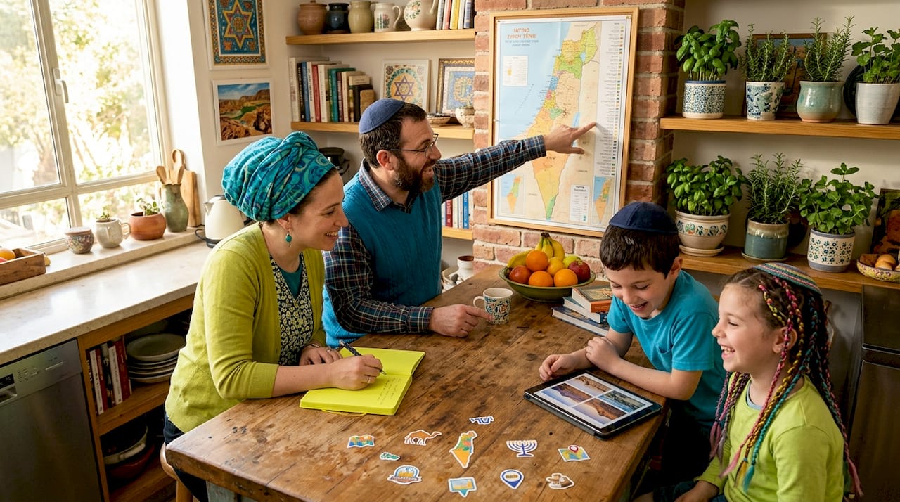 Jewish family planning aliyah trip at home