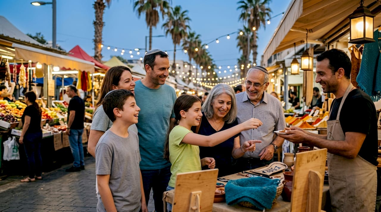 Jewish family engaging on community tour outdoors