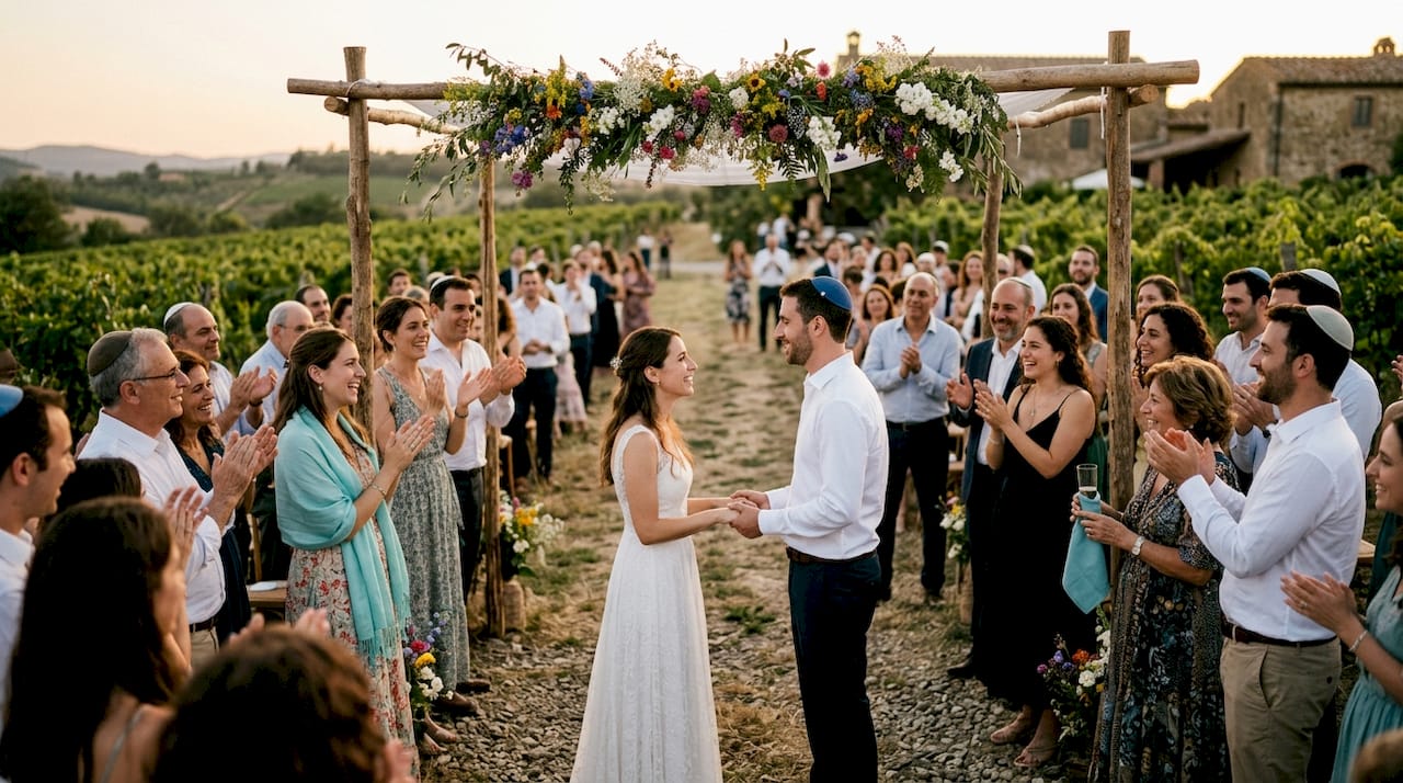 Bride and groom at Israeli wedding ceremony