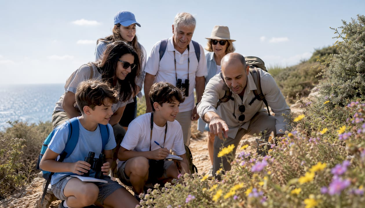 Family on Israeli wildlife education tour outdoors
