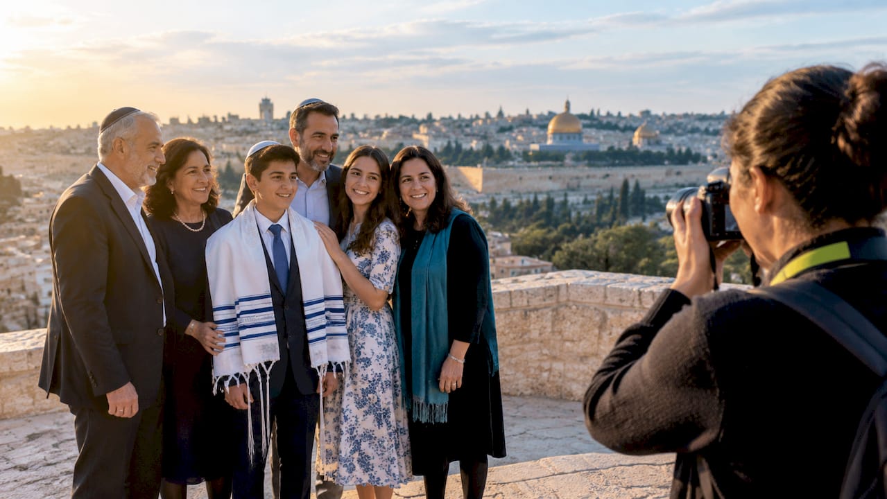 Family taking photos at Jerusalem overlook