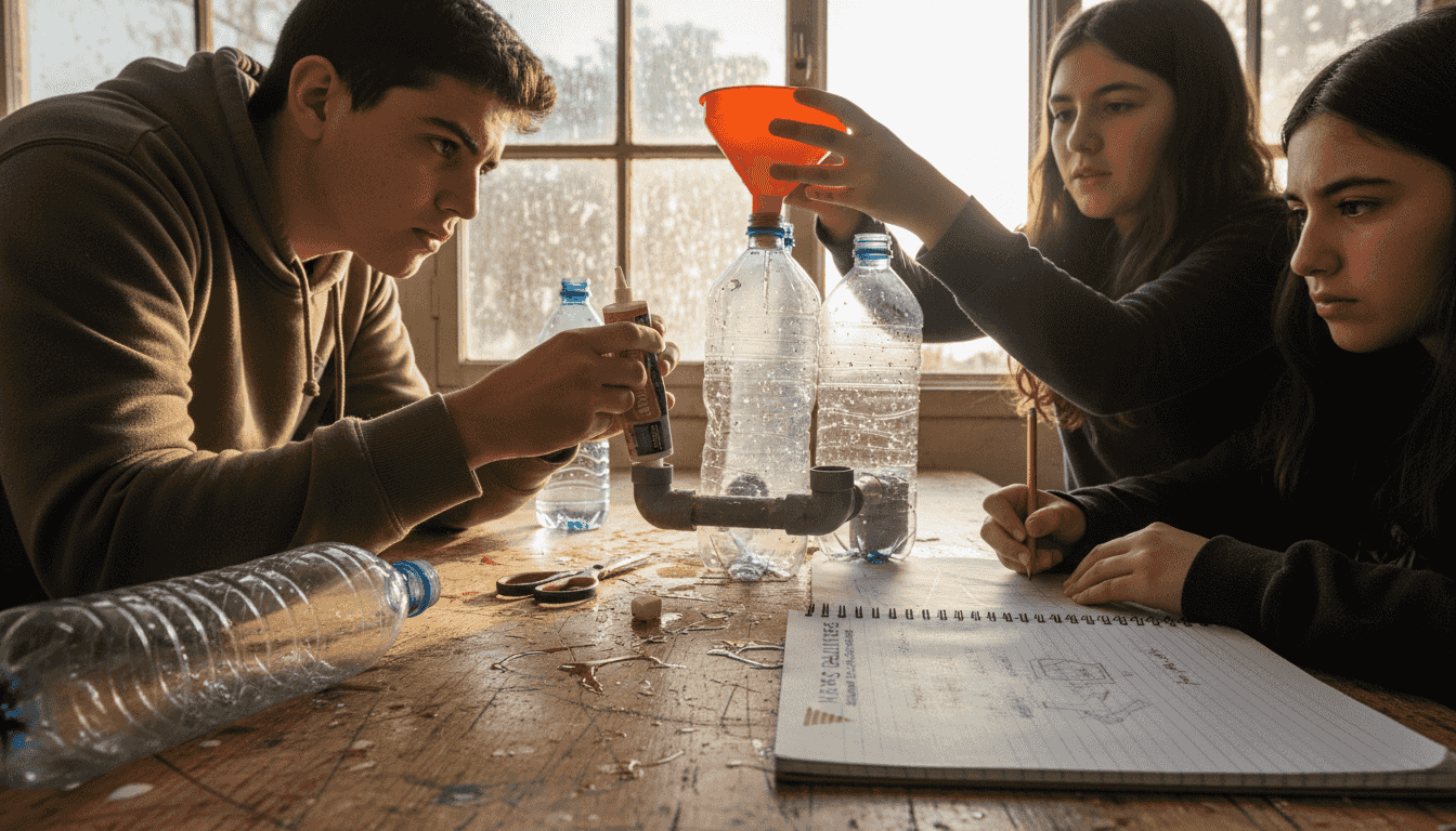 Un grupo de alumnos desarrolla un prototipo para recolectar agua de lluvia durante las clases.