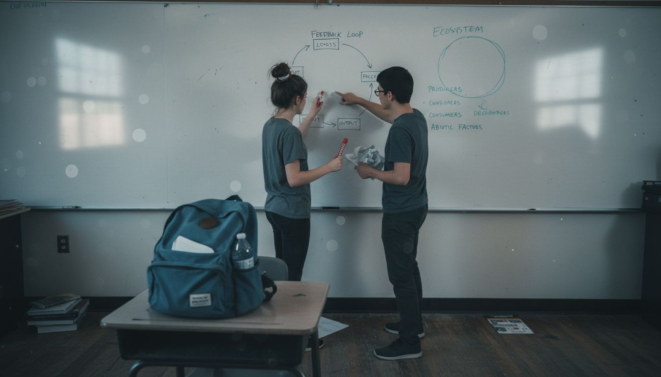 Students mapping feedback loop on whiteboard
