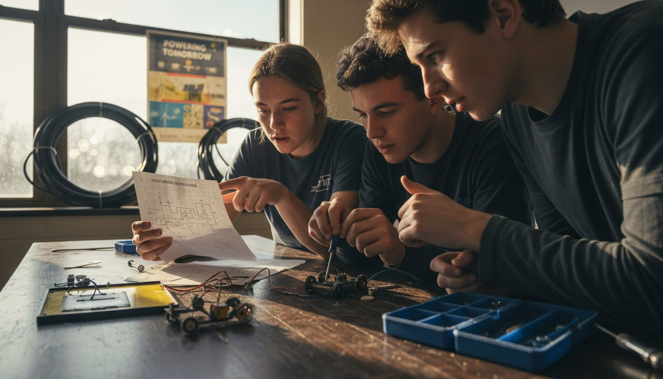 Youth building solar-powered car in science lab