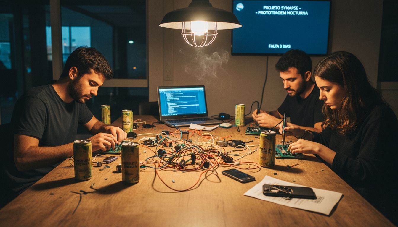 Equipa a desenvolver protótipos eletrónicos durante o hackathon