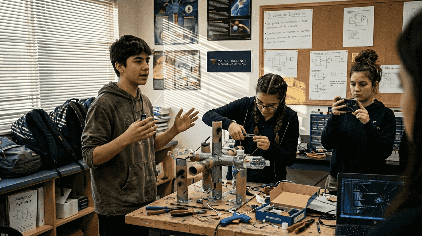 Un grupo de estudiantes sorprende en clase con la presentación de un innovador prototipo para misiones interplanetarias.