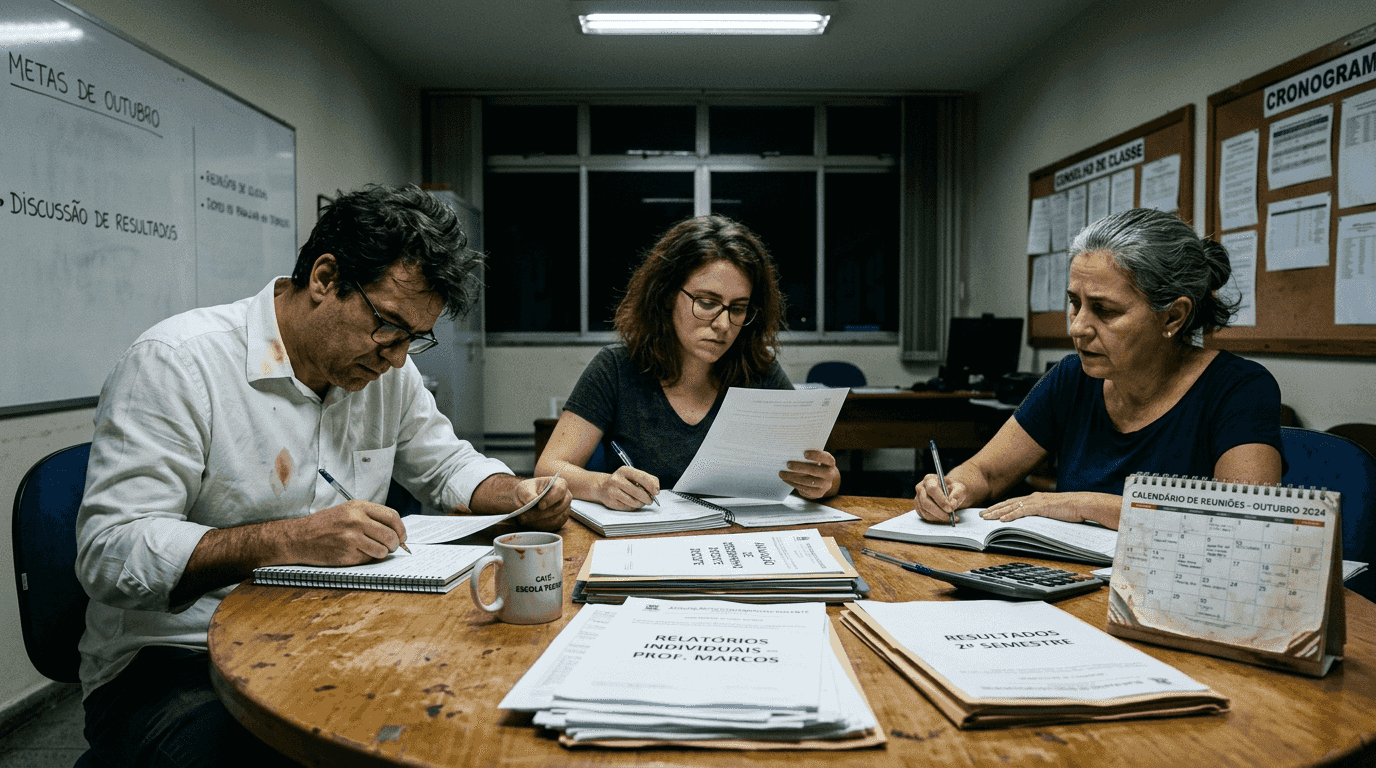 Pensamento Sistêmico Na Educação Transforma Práticas Em 2026 1 Educadores reunidos debatendo os desafios do dia a dia escolar