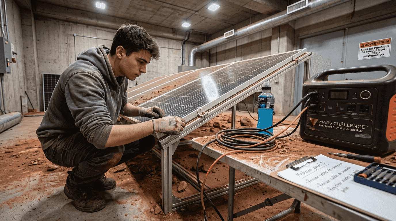 Un técnico realiza pruebas a paneles solares en un laboratorio diseñado para simular las condiciones de Marte.