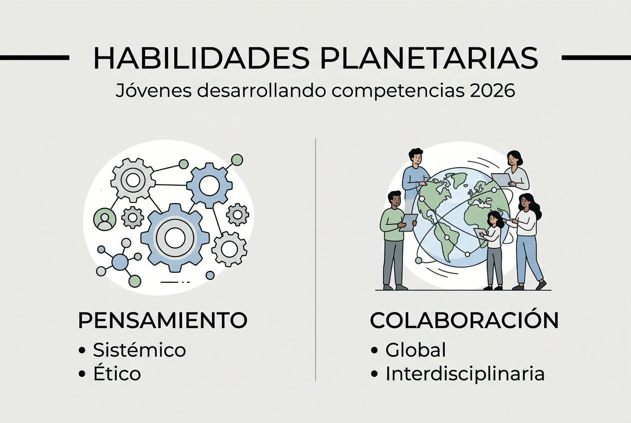 Proceso De Innovación Planetaria: Guía Jóvenes 2026 1 Infografía sobre las competencias clave para que los jóvenes impulsen la innovación y cuiden nuestro planeta