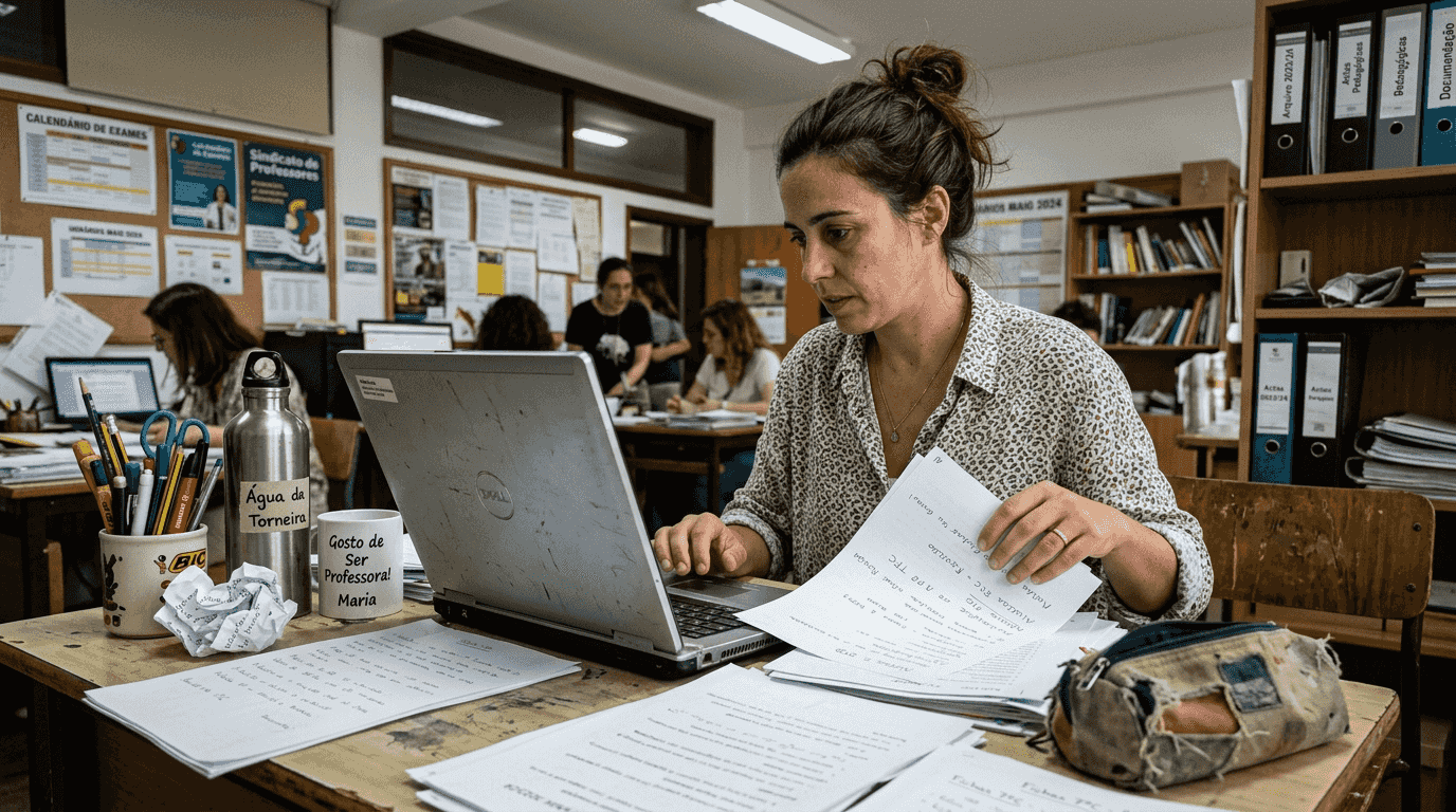 Educadora a gerir tarefas administrativas em formato digital