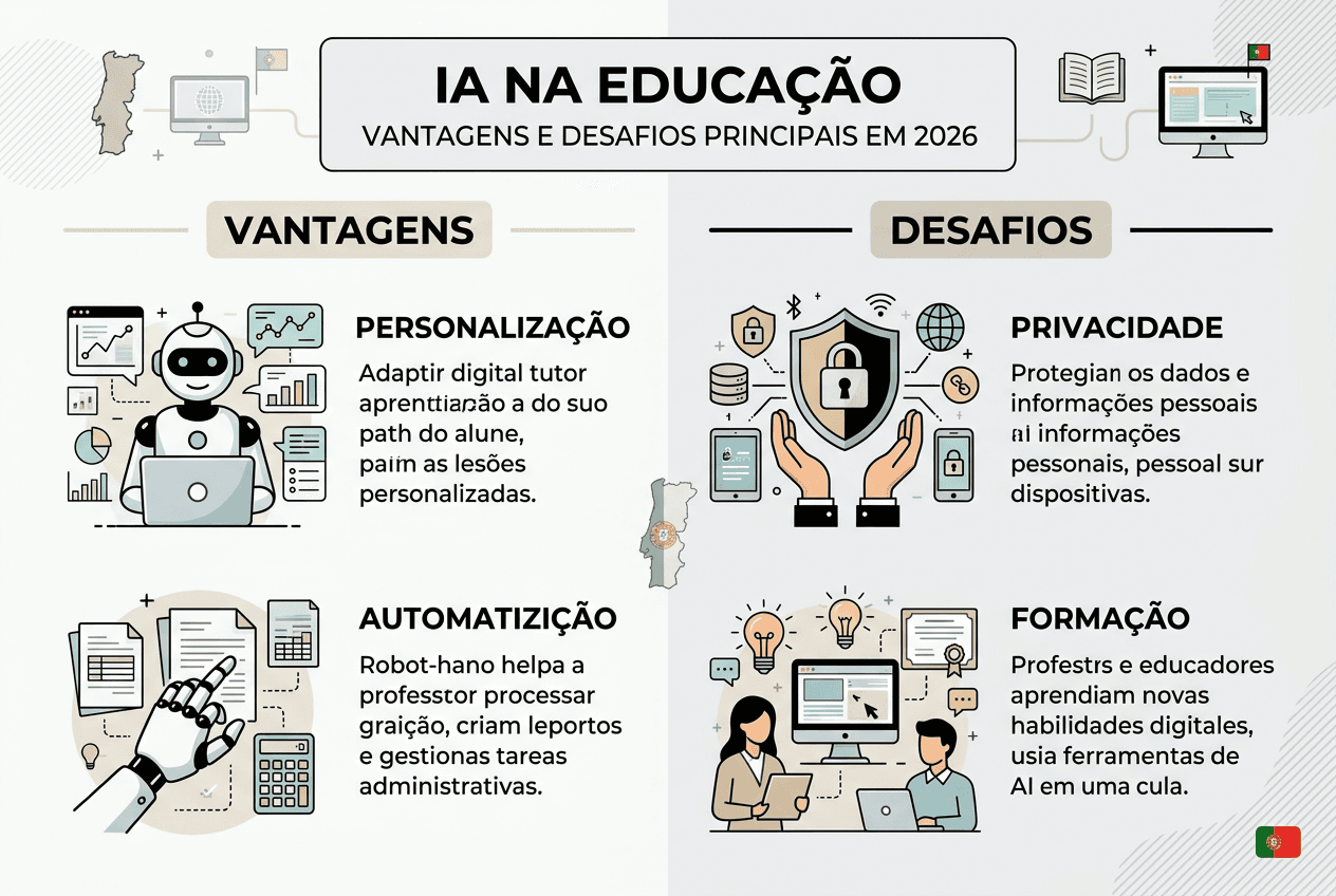 Infografia: Inteligência Artificial na Educação – Benefícios e Desafios