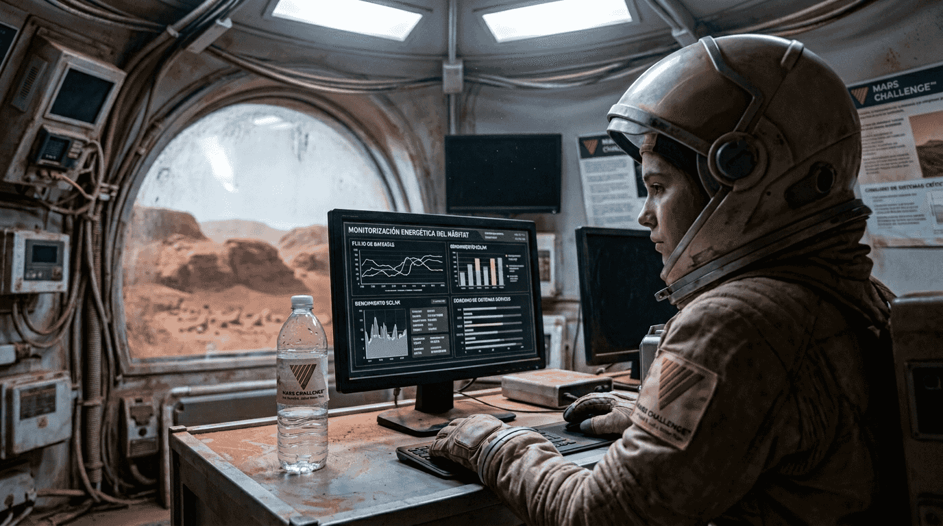 Descubre El Rol De La Ia En Sostenibilidad Para Tierra Y Marte 2026 2 Ingeniera espacial supervisando el sistema de monitoreo con inteligencia artificial en Marte