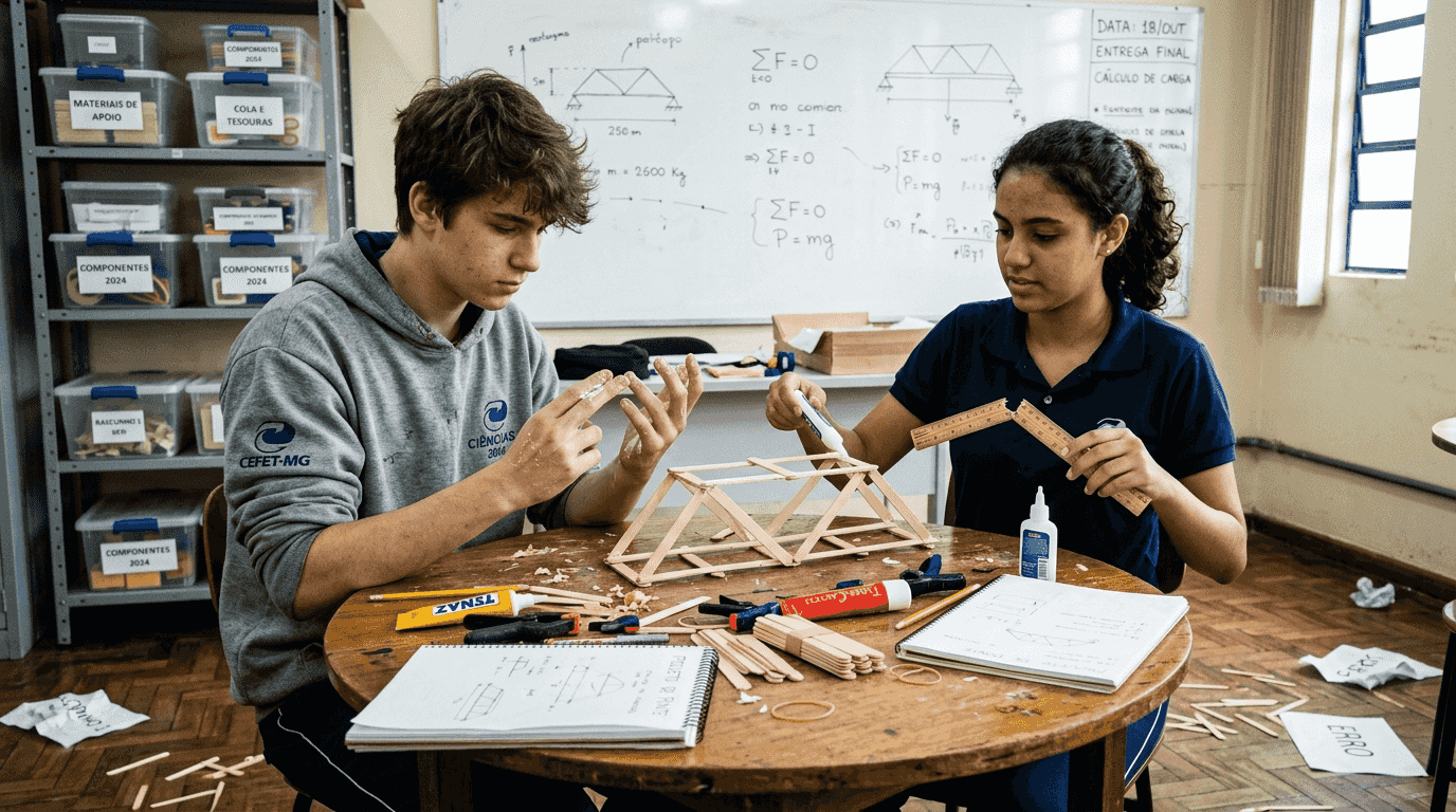 Alunos colocando a mão na massa e montando um protótipo simples no laboratório