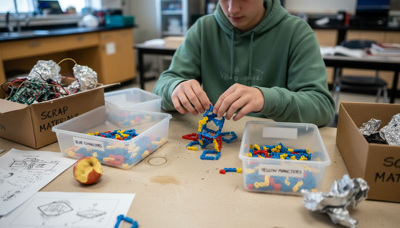 Sustainable Prototyping Guide For Young Innovators 2026 1 Student building modular prototype with scrap parts